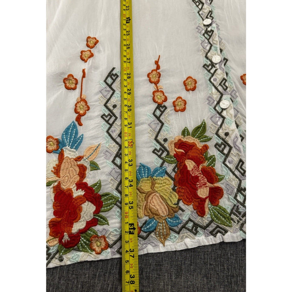 Johnny Was White Embroidered Floral Dress Size S Cupra Rayon Button Down - Picture 5 of 7